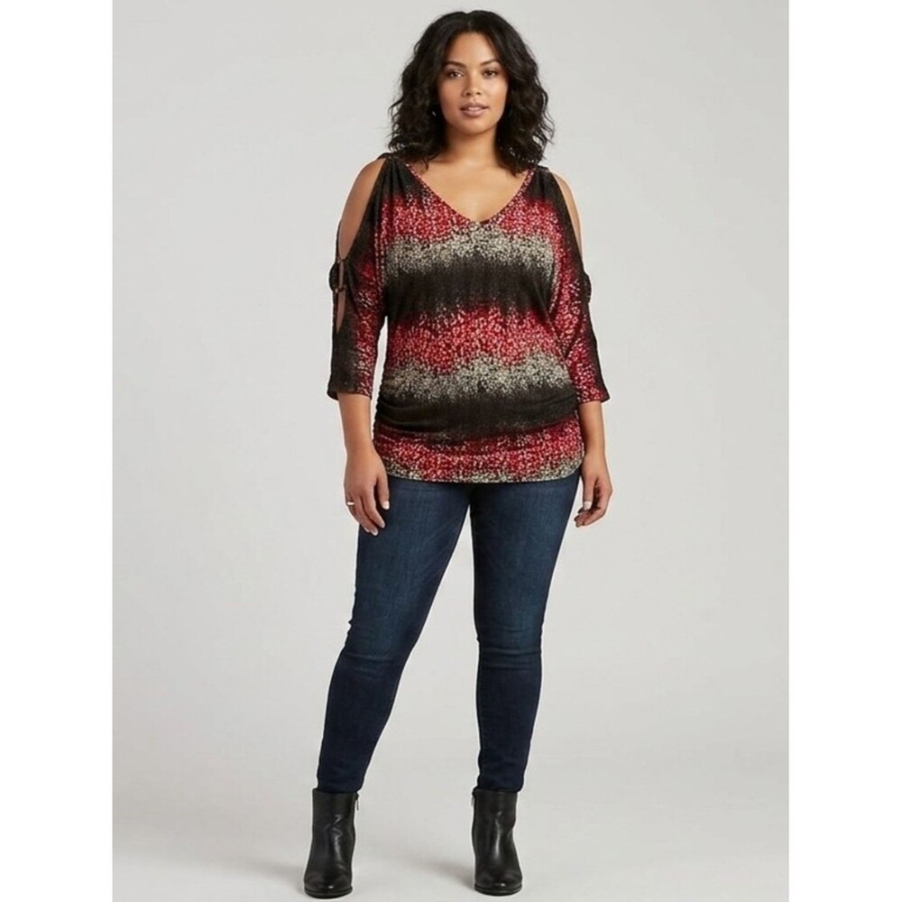Blue Sketch Red Black Ombre Leopard Cold Shoulder Top Ruched Blouse Med